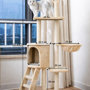 Ігровий комплекс для котів з кігтеточкою та будиночком 5 рівнів Бежевий