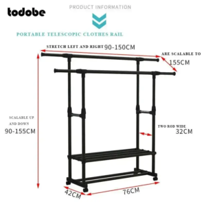 Потужна вішалка стійка для одягу телескопічна Double Pole 8019-2