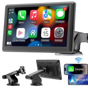 Бездротовий автомобільний екран CarPlay / Портативний автомобільний відеоплеєр, сумісний з Apple CarPlay та Android Auto, 7-дюймовий сенсорний IPS-екран для автомобільної стереосистеми з GPS-навігаціє