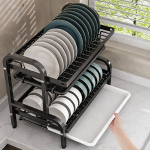 Сушарка для посуду з піддоном / Органайзер на кухню для миття посуду метал R2F-43см Чорний