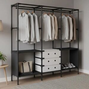 Підлогова вішалка-стійка з полицями / Відкрита шафа для одягу та взуття підлогова з ящиками 122х41х188см