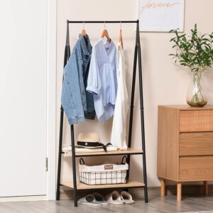 Універсальна міцна підлогова пересувна стійка вішалка для одягу з дерев’яними полицями
