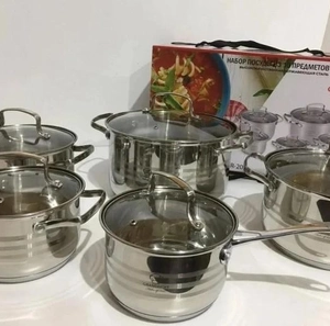 Набір каструль 10 предметів із нержавіючої сталі Grandhoff GR-3837 з багатошаровим дном, для всіх видів плит