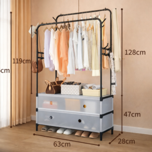 Вішалка підлогова-стелаж для одягу з ящиками зберігання 128*63*48*28 см