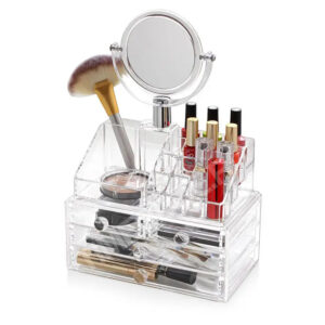 Акриловий органайзер для зберігання косметики з дзеркалом, настільний бокс, Cosmetic Storage Box, TS