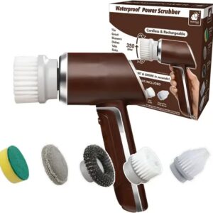 Бездротова електрична щітка для прибирання та миття посуду з 5 змінними насадками, USB заряджання