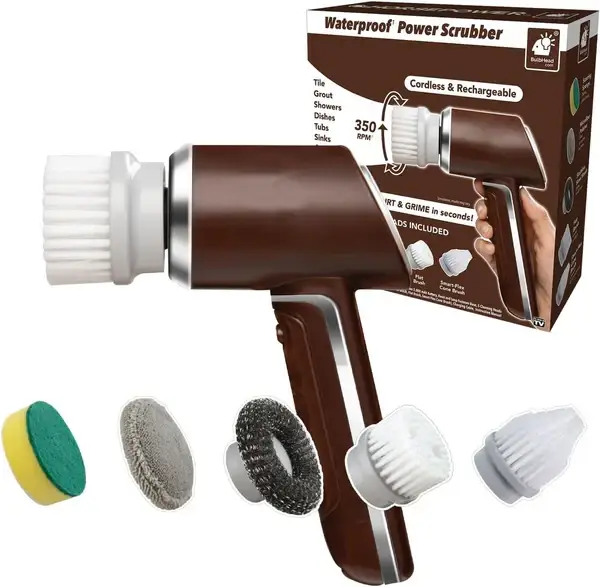 Бездротова електрична щітка для прибирання та миття посуду з 5 змінними насадками, USB заряджання