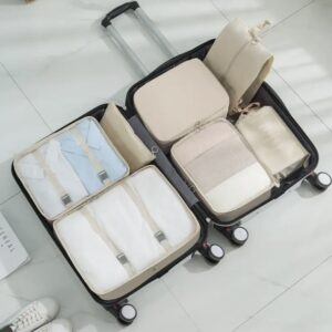 Дорожній органайзер 7в1 Набір органайзерів для одягу, взуття та аксесуарів для подорожей Бежевий