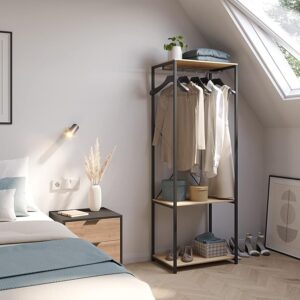 Металева вішалка для одягу / Стійка – рейка для одягу з полицею для взуття