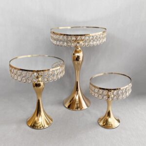 Набір із 3 підставок для десертів із кристалами 16412-4 Золото Десертні підставки з дзеркалом