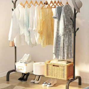 Підлогова стійка вішалка для одягу з полицею для взуття та гачками