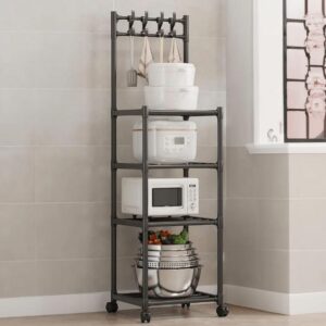 Полиця стелаж на коліщатках пересувна 4 рівні на коліщатках для зберігання кухонного приладдя побутової техніки посуду