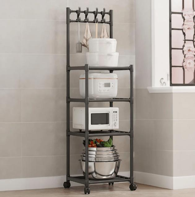 Полиця стелаж на коліщатках пересувна 4 рівні на коліщатках для зберігання кухонного приладдя побутової техніки посуду