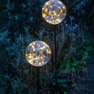 Садовий декоративний газонний світильник “Шар прозорий” 3000К H-70см D-8см на сонячній батареї