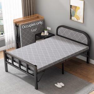 Складне двоспальне ліжко / Компактне гостьове ліжко з металевим каркасом 187х80х38 см