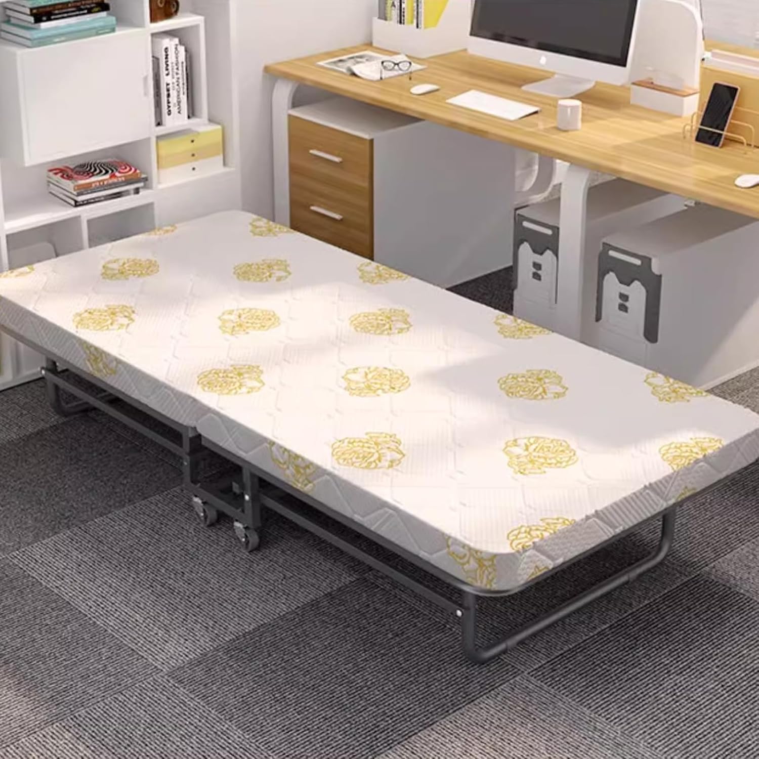 Складане ліжко, розкладачка з матрацом / Портативне складане кемпінгове ліжко на колесах 190x70x41cm