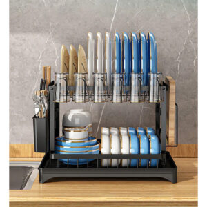 Сушарка для посуду JYG (двоярусна, з нержавіючої сталі), чорна, товари для дому