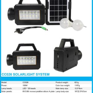 Система автономного освітлення та зарядки з 2-ма лампочками та POWER BANK CC026