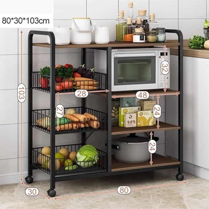 Триярусна кухонна полиця - органайзер з дерев'яними полицями / Полиця-стелаж ALJ-L143F 80x103см