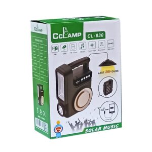 Зарядна станція на сонячній батареї з PowerBank та радіо 4000мАг, Bluetooth CL-830, Чорний / Акумуляторний прожектор