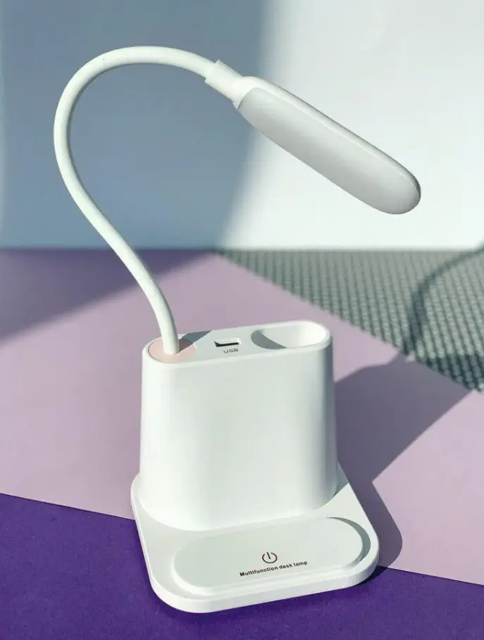 Рожева Акумуляторна настільна LED лампа Bionic Desk Lamp c USB виходом, органайзером та підставкою для смартфона