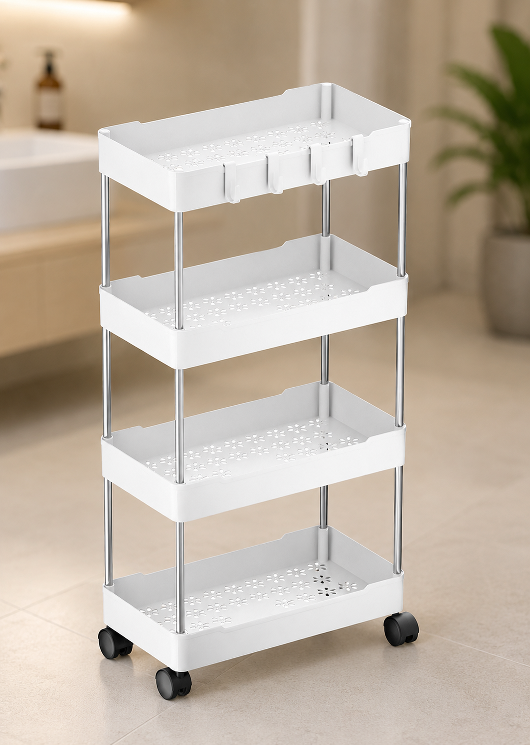Етажерка на колесах 4 полиці біла підлогова Storage rack AND906