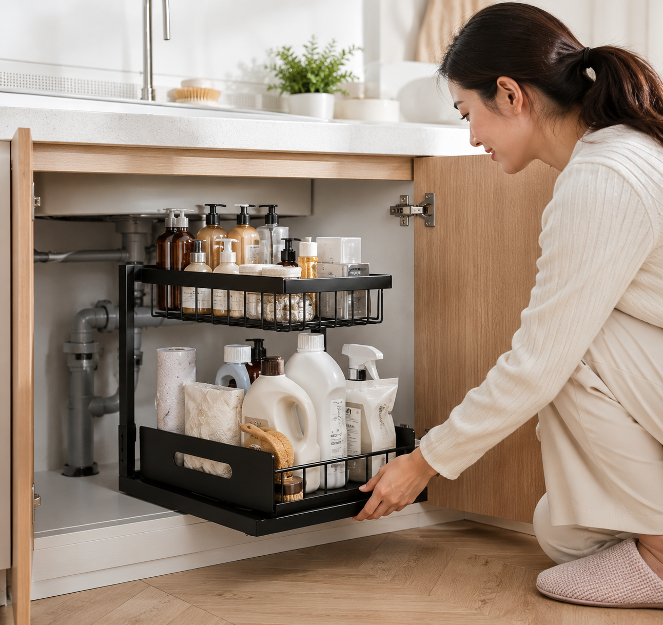 Кухонний стелаж-сушарка для посуду миючого Storage rack AND-103-30-10pcs / Органайзер для кухонного приладдя / Дворівневий органайзер для зберігання