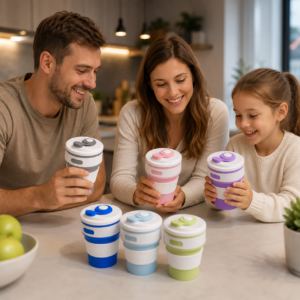 Складана силіконова склянка Collapsible Coffee Cup з кришкою 350 мл