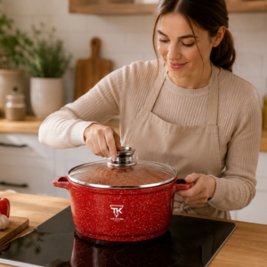 Червона Каструля Top Kitchen з мармуровим покриттям та скляною кришкою TK00051 20 см 2,1л