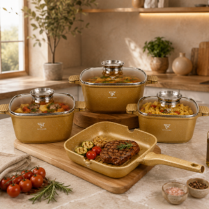 Золотий Набір посуду з гранітним покриттям Top Kitchen TK000103 3 каструлі + сковорода-гриль