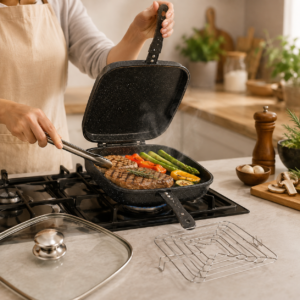 Сковорода-гриль двостороння Top Kitchen TK00097 з решіткою та кришкою 28×22 см
