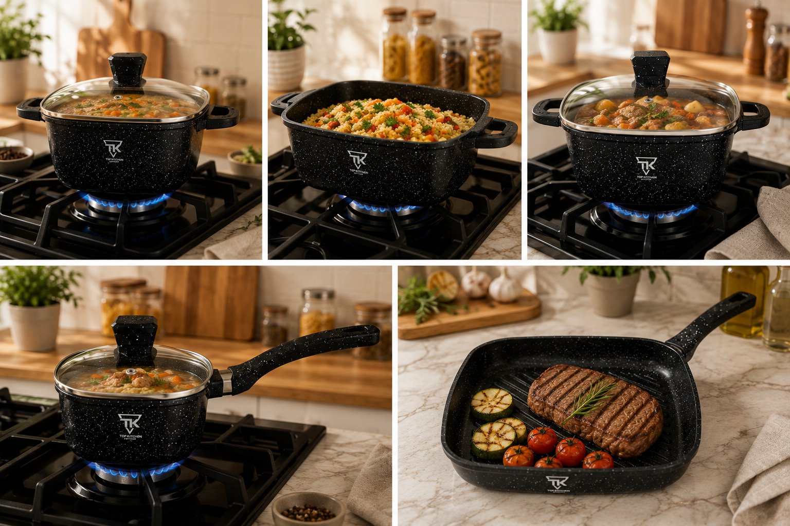 Чорний набір посуду з гранітним антипригарним покриттям Top Kitchen TK-00205 10 предметів