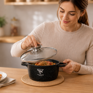 Чорна Каструля Top Kitchen з мармуровим покриттям та скляною кришкою TK00051 20 см 2,1л