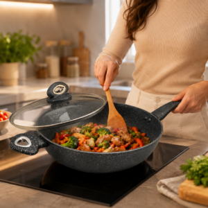 Універсальна сковорода з мармуровим антипригарним покриттям Top Kitchen TK00096  32 см + кришка