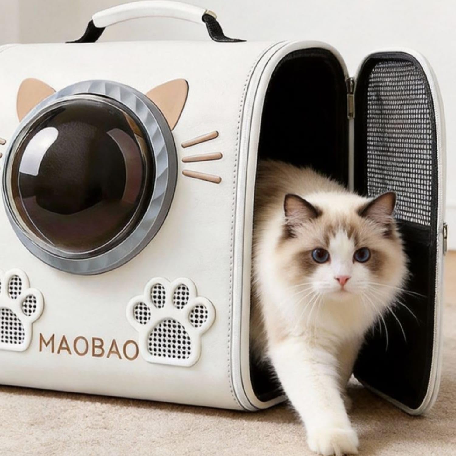 Білий Рюкзак-перенесення для кішок S-cat з оглядовим вікном та вентиляцією